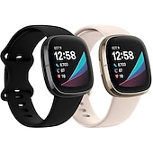 baratos Pulseiras de relógio Fitbit-2 por Pacote Pulseira de Smartwatch Compatível com Fitbit Versa 3 Sense Silicone macio Relógio inteligente Alça Ajustável Loop Solo Mulheres Homens Pulseira Esportiva Substituição Pulseira