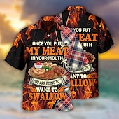 abordables Camisas estampadas para hombre-Hombre Comida Letra Camisa Abotonar la camisa Manga Corta Tropical Moda Hawaiano Exterior Diario Playa Verano Primavera Cuello Vuelto Estampado Abotonar Negro Negro / Verde Amarillo Verde Claro Negro