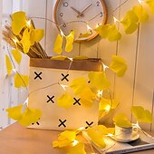 economico Striscie luci a batteria-Fogliame Di Ginkgo Artificiale Luci A Filo In Rattan Piante In Filo Di Rame Luci A Vite Bianco Caldo Per Decorare Le Pareti Del Giardino
