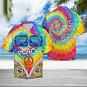 tanie Ptaki i zwierzęta-Męskie Wzór tie-dye Hipisowskie Koszula Koszula hawajska Koszula Aloha Krótki rękaw Koszula Kubański kołnierz Sport Moda Moda miejska Na zewnątrz Codzienny Hawajskie Niebieski S M L