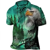 preiswerte Poloshirt mit Animalprint für Herren-Herren Baum Grafik-Drucke Adler Poloshirt Golfhemd Kurzarm Hemd Umlegekragen Outdoor Strasse Hellgrün Rote Blau Purpur Grün Kordelzug Bedruckt Bekleidung Sport Modisch Strassenmode Designer