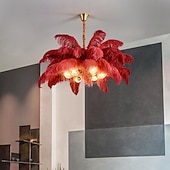 economico Luci a sospensione-lampadario a sospensione a led splendido extra large 80cm 6 luci bianco bouquet di piume di struzzo lampada a sospensione romantico apparecchio di illuminazione montato per camera da letto ristorante