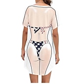 billiga Rolig grafik-dambikiniskjorta täcka upp klänning rolig söt bikinitryck för badkläder kortärmad 3d-grafik baggy badkläder täckning