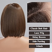 economico parrucca più vecchia-parrucche marroni per donna parrucca diritta in pizzo sintetico lunghezza spalla caschetto con riga laterale con capelli del bambino