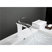 cheap Classical-Waterfall Bathroom Sink Mixer Faucet 4.7&quot; Spout, Mono Wash Basin Single Handle Basin Taps Washroom with Hot and Cold Hose, Monobloc Vessel Water Brass Tap Deck Mounted