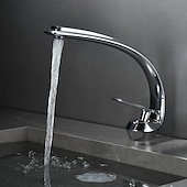 cheap Classical-Bathroom Sink Mixer Faucet, Single Handle One Hole Washroom Basin Taps Chrome Finish Bathroom Faucet with Hot and Cold Water Hose