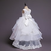 billiga Brudnäbbsklänningar-Brudnäbbsklänning Flickor Klänning Prinsessaklänning Festklänning Formell Bröllop Fest Elegant Formell Ljuv Blomma Ärmlös Rund hals Vit Rodnande Rosa