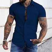 preiswerte Herrenhemd zum Knöpfen-Herren Hemd Sommerhemd Freizeithemd Knopfhemd Schwarz Gelb Rosa Rote Dunkelmarine Kurzarm Buchstabe Umlegekragen Straße Lässig Button-Down Bekleidung Mode Lässig Bequem