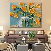 halpa Kukka-/kasvitaulut-öljymaalaus käsinmaalattu asetelma kukka / kasvitieteellinen nykyaikainen venytetty kangas venytetyllä kehyksellä