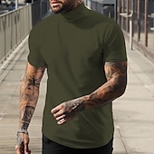 cheap Basic T shirts-Men&#039;s T Shirt Mock Turtleneck Short Sleeve Turtleneck Summer Plain Fashion Casual Comfortable Street Holiday Beach Wine Black White Top Tee for Men