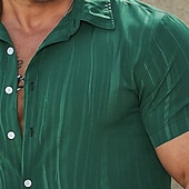preiswerte Herrenhemd zum Knöpfen-Herren Hemd Sommerhemd Freizeithemd Knopfhemd Gestreifte Hemden Grün Kurzarm Streifen Revers Urlaub Täglich Bekleidung Baumwolle Baumwollmischung Mode Designer Lässig