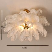 economico Luci Isola cucina-lampadario a sospensione a led splendido extra large 70cm 6 luci bianco bouquet di piume di struzzo lampada a sospensione romantico apparecchio di illuminazione montato per camera da letto ristorante