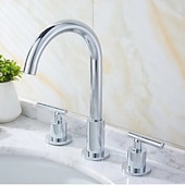 halpa Kaksikahvaiset-laajalle levinnyt kylpyhuoneen pesualtaan hana, 360 kääntyvä messinki 3 reikää 2 kahvaa pesuallashana asennettuna, pesuhuoneen pesuallas vesihana kuuma- ja kylmäletkulla