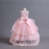 billiga Brudnäbbsklänningar-Brudnäbbsklänning Flickor Klänning Prinsessaklänning Festklänning Formell Bröllop Fest Elegant Formell Ljuv Blomma Ärmlös Rund hals Vit Rodnande Rosa