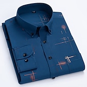 economico Camicie Button Down da uomo-Per uomo Camicie Camicia abbottonata Camicia non stirabile A quadri / A righe / Chevron Matrimonio Ufficio e carriera Blu chiaro Nero Bianco Rosso Manica lunga Collo ripiegabile Per tutte le stagioni
