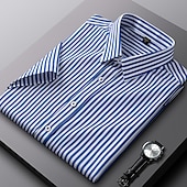 economico camicie da uomo no stiro-Per uomo Camicie Camicia a righe Camicia non stirabile Banda Matrimonio Da mare Nero Verde chiaro Rosso Blu reale Manica corta Collo ripiegabile Per tutte le stagioni Abbigliamento Bottone giù