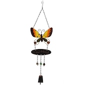 baratos Espanta-espíritos-1 peça borboleta pintada de metal sino de vento artesanato ao ar livre brilha na noite ornamento pendurado para decoração de jardim de varanda de janela, 60x17cm/23,6&#039;&#039;x6,7&#039;&#039;