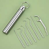 economico Sbiancante per denti-stuzzicadenti in acciaio inossidabile set tascabile filo interdentale portatile stuzzicadenti riutilizzabili in metallo kit per la pulizia dei denti con portachiavi per picnic all&#039;aperto campeggio in