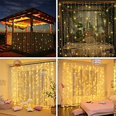 billige Solstrengelys-300leds solcellegardinlys utendørs innendørs solcellestrenglys utendørs vanntette eventyrvindulys blinklys 8 moduser juledekorasjon for hjemmehage uteplass bryllupsfest