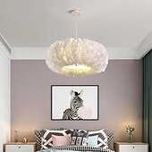 economico Luci a sospensione-lampadario a sospensione a led dimmerabile 50cm Lampada a sospensione a bouquet di piume bianche a 1 luce romantica apparecchio di illuminazione montato per la camera da letto del ristorante
