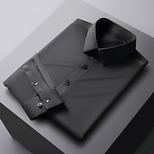 ieftine cămăși pentru bărbați fără călcat-Bărbați Cămașă de Costum Cămașă fără călcat Culoare solidă / simplă Nuntă Birou și carieră Albastru Deschis Negru Alb Albastru Marin Închis Manșon Lung Răsfrânt Primavara vara Îmbrăcăminte