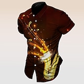 preiswerte Musik und Gitarren-Herren Musik Noten Pano Keys Hemd Knopfhemd Kurzarm Mode Streetwear Designer Outdoor Straße Täglich Sommer Frühling Umlegekragen Druck Button-Down Schwarz Weiß Gelb Rote Purpur