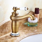 cheap Classical-Vintage Bathroom Sink Mixer Faucet, Monobloc Washroom Basin Taps Single Handle One Hole Deck Mounted, Mono Retro Style Water Taps Hot and Cold Hose