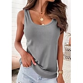 voordelige Damestanktops &amp; hemdjes-Dames Camisole Tanktop Effen Basis Mouwloos U-hals Reguliere Tops Casual Zwart Wit Roze Blauw Khaki