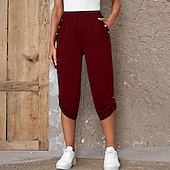 abordables Bermuda-Femme short capri Mode Mollet Plein Poches latérales Confort Micro-élastique Casual Quotidien Noir Vin Bleu Kaki Standard