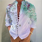 abordables Motif de plantes-Homme Floral Chemise Chemise boutonnée manche longue Mode Design Décontractées Vacances du quotidien Sortie Automne Printemps été Mao Imprimer Bleu Violet Vert Gris