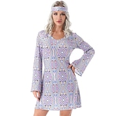 cheap Dresses-Hippie Retro Vintage Hippie 1970s Disco Dress Headpiece Women&#039;s Costume Vintage Cosplay Party &amp; Evening Dress Masquerade