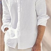 cheap Vacation-Men&#039;s Shirt Linen Shirt Summer Shirt Beach Wear Casual Shirt Button Up Shirt Plain Vacation Curise White Pink Blue Gray Long Sleeve Lapel Spring &amp; Summer Clothing Apparel
