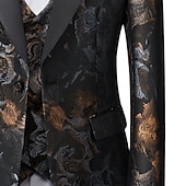 cheap Homecoming Suits-Men&#039;s Wedding Tuxedos Black Red Printing Standard Fit 3 Piece Single Breasted One-button