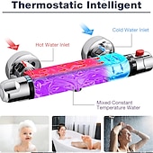 economico Rubinetti doccia-miscelatore termostatico doccia barra a parete cromato, miscelatore doccia con pulsante di sicurezza antiscottatura 38℃, uscita g1/2 miscelatore barra tonda montaggio a parete
