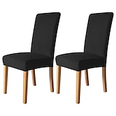 economico Fodera per sedia da pranzo-Coprisedia da pranzo 2 pezzi, coprisedia elasticizzato in velluto bordeaux, coprisedia lavabile in spandex con protezione inferiore elastica, motivo floreale in stile fattoria per sala da pranzo,