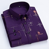 economico Camicie Button Down da uomo-Per uomo Camicie Camicia abbottonata Camicia non stirabile A quadri / A righe / Chevron Matrimonio Ufficio e carriera Blu chiaro Nero Bianco Rosso Manica lunga Collo ripiegabile Per tutte le stagioni