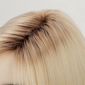 Недорогие старший парик-короткие платиновые блондинки боб парики для белых женщин ombre светлый парик с коричневыми корнями прямой тепловой синтетический ежедневный парик для вечеринок