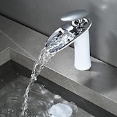 economico Classici-rubinetto miscelatore lavabo bagno a cascata, rubinetti monocomando per lavabo monocomando con tubo flessibile acqua calda e fredda rubinetto monoblocco in ottone per vasca da incasso