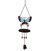 baratos Espanta-espíritos-1 peça borboleta pintada de metal sino de vento artesanato ao ar livre brilha na noite ornamento pendurado para decoração de jardim de varanda de janela, 60x17cm/23,6&#039;&#039;x6,7&#039;&#039;