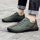 abordables Baskets-chaussures décontractées à lacets en similicuir vert pour hommes – coutures artisanales, coupe confortable et style vintage pour un usage quotidien