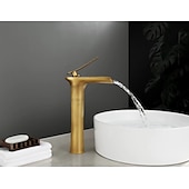 economico Classici-miscelatore lavabo bagno a cascata alto, lavabo monocomando rubinetti lavabo monocomando bagno con tubo acqua calda e fredda monoblocco vaso acqua rubinetto in ottone montato a ponte