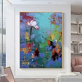 billiga Landskapsmålningar-handgjord oljemålning canvas väggdekoration modern abstrakt texturerad lotusblommor för heminredning rullad ramlös osträckt målning