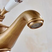 cheap Classical-Vintage Bathroom Sink Mixer Faucet, Monobloc Washroom Basin Taps Single Handle One Hole Deck Mounted, Mono Retro Style Water Taps Hot and Cold Hose