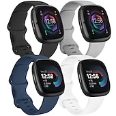 お買い得  Fitbitウォッチバンド-4パック 3パック スマートウォッチバンド と互換性があります Fitbit Versa 4 Sense 2 Versa 3 Sense ソフトシリコーン スマートウォッチ ストラップ 調整可 女性 男性 スポーツバンド 置換 リストバンド