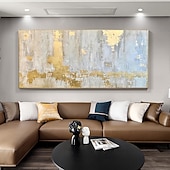 tanie Obrazy abstrakcyjne-Ręcznie robiony obraz olejny na płótnie abstrakcyjna złota folia gruba tekstura cuadros linia obrazy wystrój salonu duże zdjęcia domu