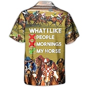 billige Dyremønster-Kentucky Derby Herre Hest Øl Hesteveddeløp Skjorte Hawaii skjorte Skjorte med knapper Kortermet Sport Mote Gatemote utendørs Avslappet Hawaiisk Sommer Vår cubansk krage Trykt mønster Morsomme
