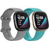 baratos Pulseiras de relógio Fitbit-2 por Pacote Pulseira de Smartwatch Compatível com Fitbit Versa 3 Sense Silicone macio Relógio inteligente Alça Ajustável Loop Solo Mulheres Homens Pulseira Esportiva Substituição Pulseira
