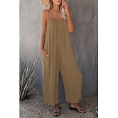 olcso alkalmi kombiné-női jumpsuit egyszínű v nyak ünnepnapi kirándulás széles lábszár laza spagetti pántos khaki 3xl nyári