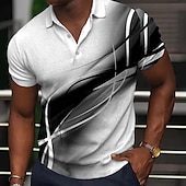 baratos Polo Geométrico Masculino-Homens Geométrica Camisas Polo Camisa de golfe Manga Curta Camisas polo Camisas de colarinho Business casual Roupas de férias Traje formal Roupas para festivais Botões Impressão 3D Amarelo Claro