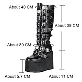 cheap Lolita Footwear-Women&#039;s Shoes Knee High Boots Round-Toe Punk Lolita Punk &amp; Gothic Chunky Heel Shoes 11 CM Lolita Black Pink PU Leather
